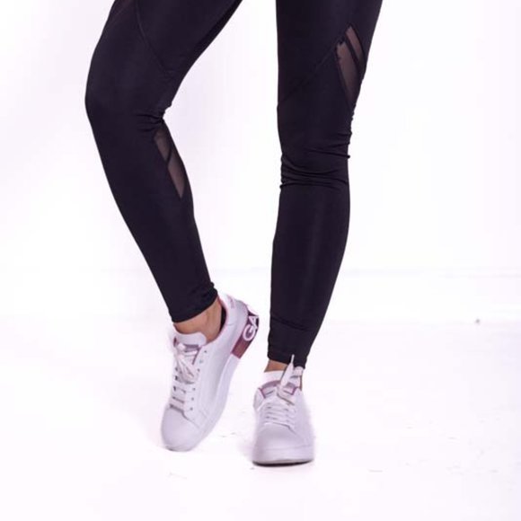 High-Waisted & Mash Panel Gym and Yoga Leggings with Side Pockets Black - Picture 5 of 6